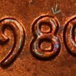 1980 doubled die penny close up with color